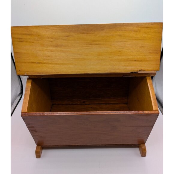 Vtg Portable Wooden Sewing Yarn Craft Box Two Flip Hinged Doors Handle 12" - Picture 2 of 11